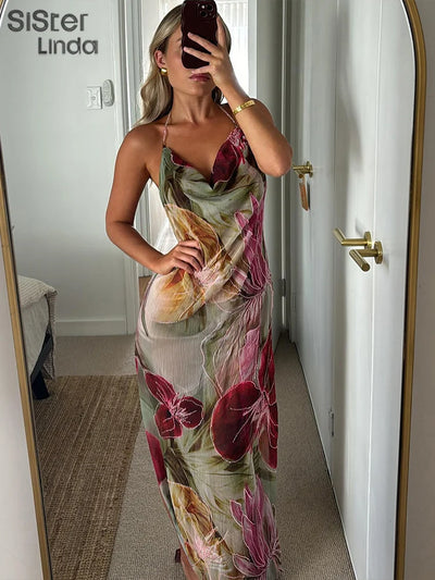 Backless Cowl Neck Maxi Dress