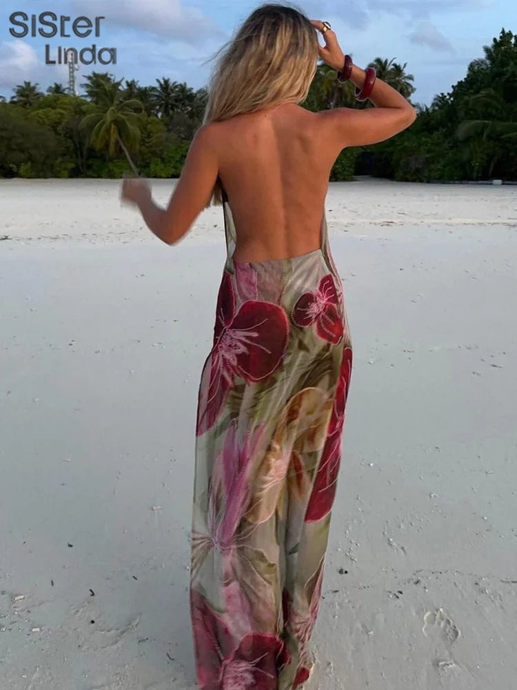 Backless Cowl Neck Maxi Dress