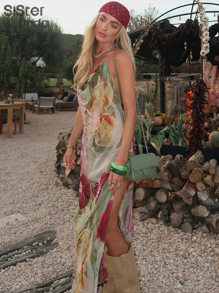 Backless Cowl Neck Maxi Dress