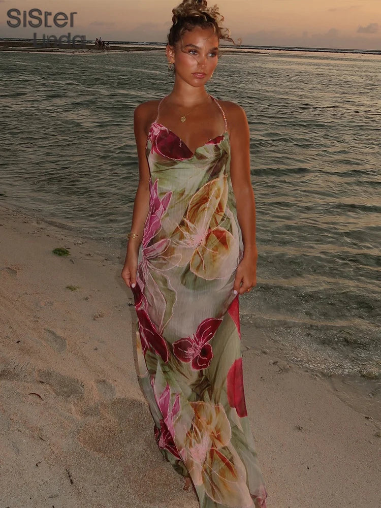 Backless Cowl Neck Maxi Dress